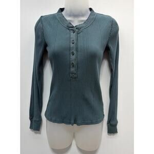 Aerie Real Soft Ribbed Long Sleeve Henley - Blue Women’s Size Small